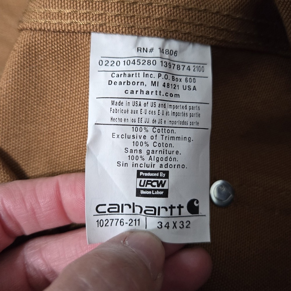 Carhartt Bib Overalls Brown Canvas RN14806 Workwear Duck Chore Men 34x32 STAINED - Picture 15 of 15